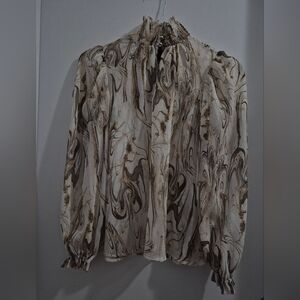 NWT Banana Republic.Women’s Marble-Print Long Sleeve Blouse - Cream & Brown